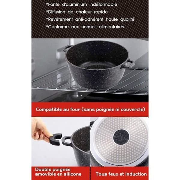 Gryta 24cm 3,7 liter alla värmekällor + induktion Tål ugn och diskmaskin... non-stick marmor med lock