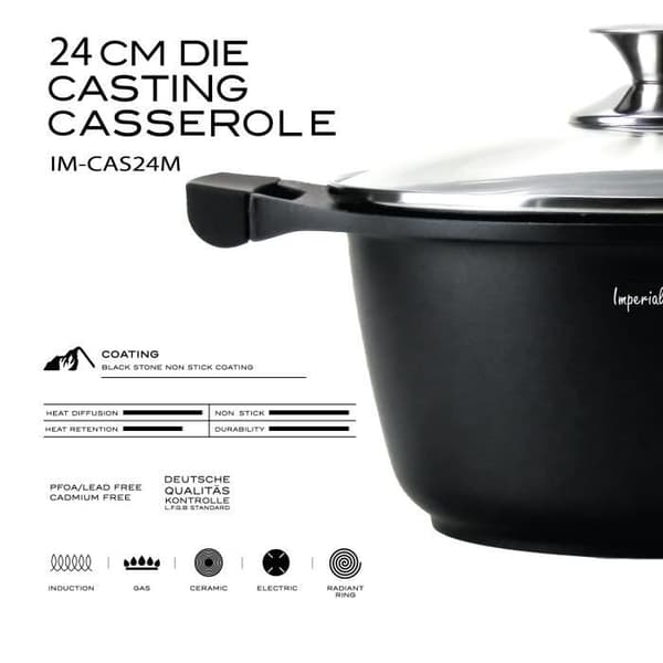 Låg gryta 32cm 5,5 liter alla värmekällor + induktion Tål ugn och diskmaskin... non-stick marmor med lock
