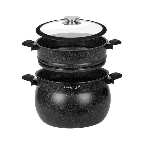 Marmite för Couscous - Cheffinger - 8L - Antihaftbeläggning inuti - Marmor effekt beläggning - Stötresistent