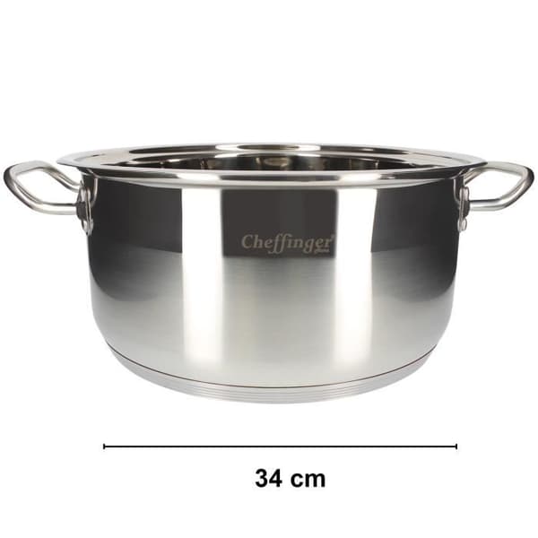 Lagergryta - Cheffinger - 34 cm - Rostfritt stål - Lock ingår - Ergonomiska handtag
