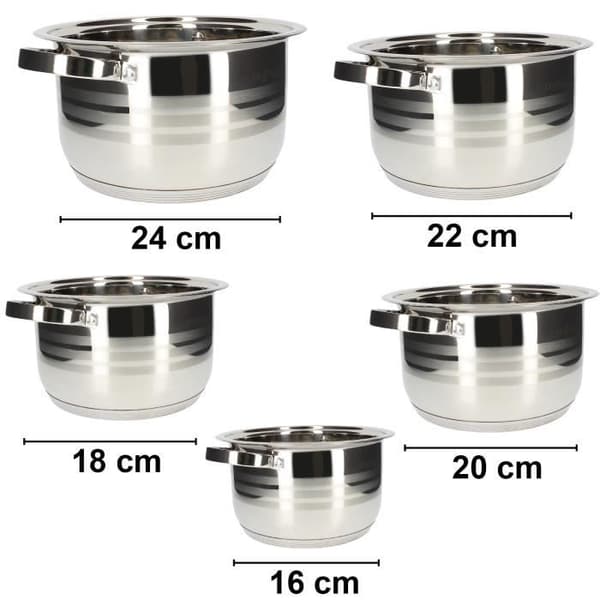 Marmiter - Cheffinger - 16/18/20/22/24 cm - Rostfritt stål - Glaslock - Alla hällar kompatibla