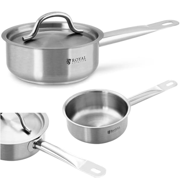 Kastrull med lock, rostfritt stål, tjock botten, 4mm, 0,9L