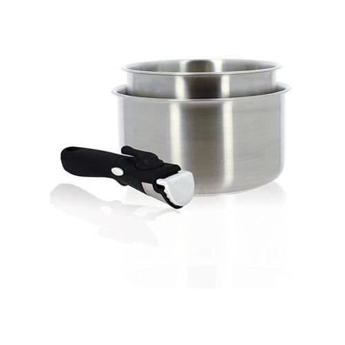 Menastyl Set 2 kastruller Iris 7930016 16 och 20 cm med avtagbart handtag Silver och Svart - 3256391005064