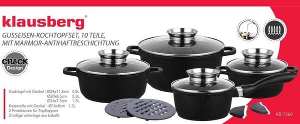 SET MED 12 ELEMENT KLAUSBERG KB-7360 GRANITKRUKOR