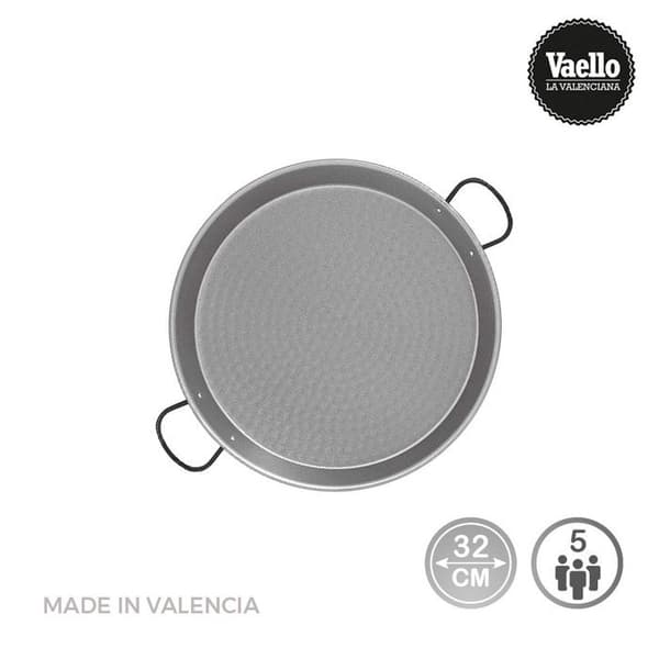 La Valenciana 32 cm Paella-panna i polerat stål för induktionshäll kompatibel med keramiska handtag Svart - 5332