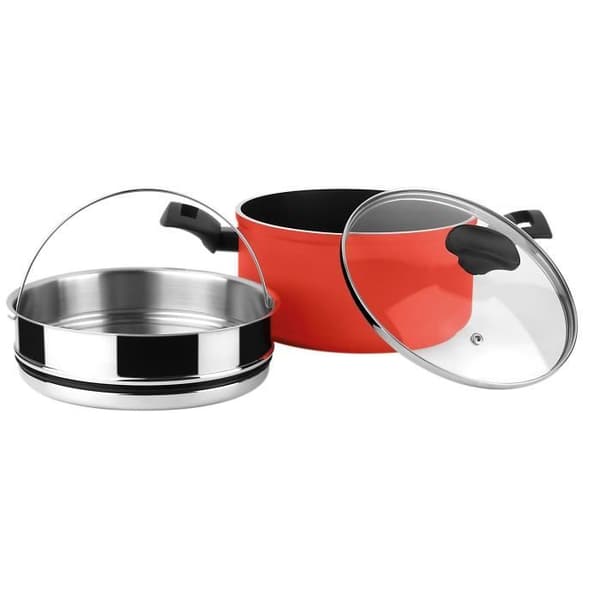 Induktionsångkanna 20 cm, ångkorg i rostfritt stål, lock av glas FAGOR Maxima Röd 801243