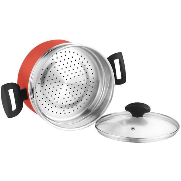 Induktionsångkanna 20 cm, ångkorg i rostfritt stål, lock av glas FAGOR Maxima Röd 801243