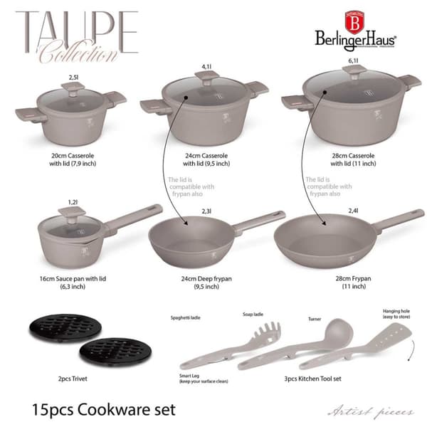 TITANIUM KOGARESÆT 15 STK BERLINGER HAUS BH-8111 TAUPE