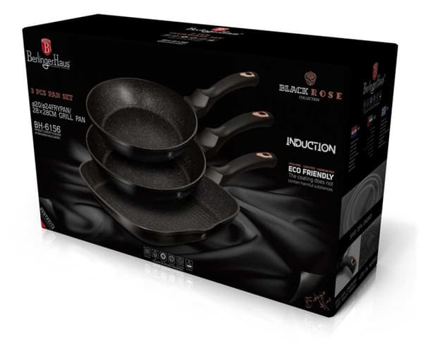 SÆT MED 3 GRANITPANDER BERLINGERHAUS BLACK ROSE BH-6156