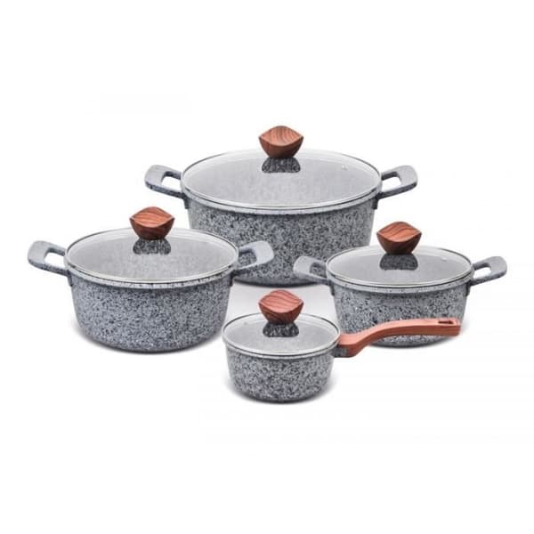 PROMIS Set med grytor GRANIT, kastrull 16 cm, krukor 20,24,28 bruna handtag - GR/SET