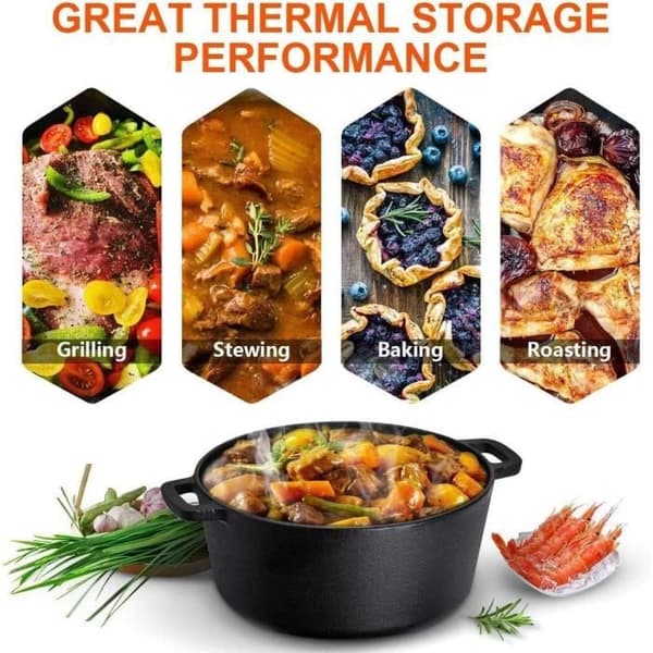 Overmont Dutch Oven Gryta och Fonte Marmite Fonte Four Néerlandais Dubbel Funktion med Lock med Silikonhandtag för Matlagning