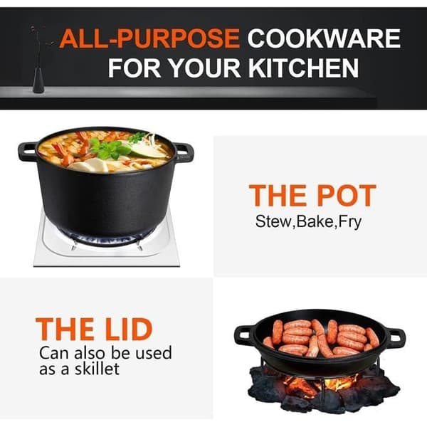 Overmont Dutch Oven Gryta och Fonte Marmite Fonte Four Néerlandais Dubbel Funktion med Lock med Silikonhandtag för Matlagning