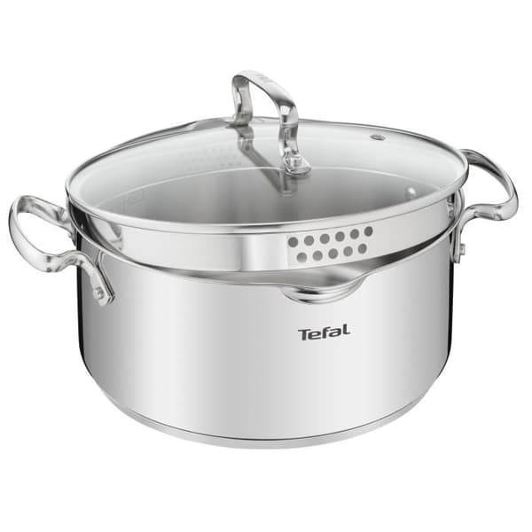 TEFAL Duetto+ holländsk ugn 18 cm, Induktion, Rostfritt stål av hög kvalitet, 10 års garanti, Nitade handtag, Glaslock