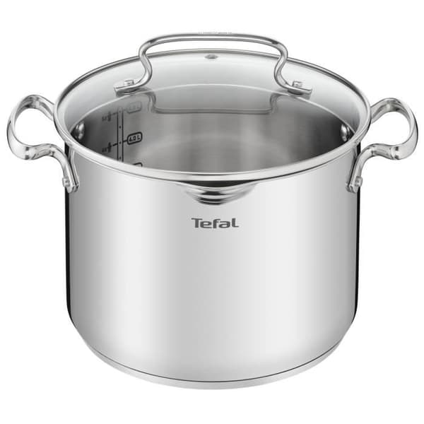 TEFAL Duetto+ 22 cm kokgryta, Induktion, Högkvalitativt rostfritt stål, 10 års garanti, Nitade handtag, Glaslock