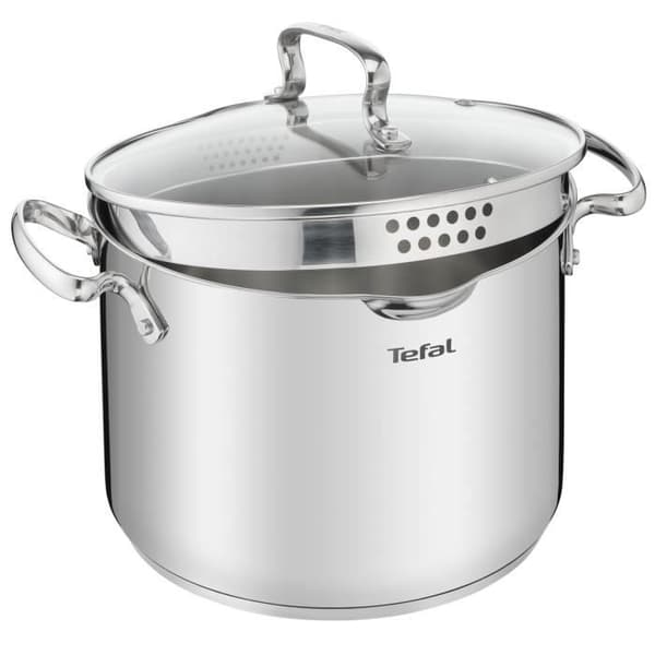 TEFAL Duetto+ 22 cm kokgryta, Induktion, Högkvalitativt rostfritt stål, 10 års garanti, Nitade handtag, Glaslock