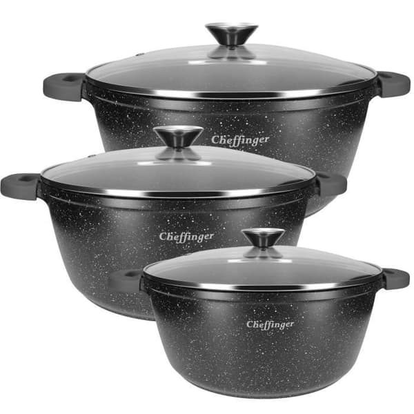Set med 3 grytor med non-stick och antibakteriellt beläggning 24/28/32cm Cheffinger Svart