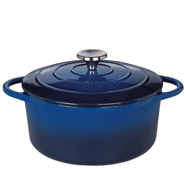 Küchenprofi - 04 0100 12 24 - Kuchenprofi emaljerad gjutjärnsgryta med lock - blå/svart insida - 24 cm