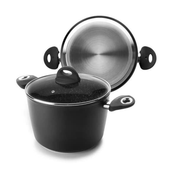 IBILI - Naturkanna med glaslock, 20 cm, non-stick i stenstil, kompatibel med induktion