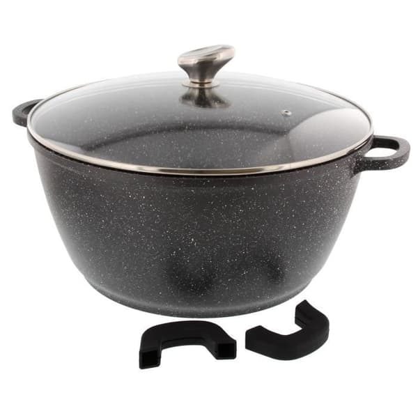 Gryta Ø 36 cm "Stone style" + glaslock + 2 grytlappar i silikon - PRADEL EXCELLENCE - PREMIUM - Kompatibel med alla värmekällor.