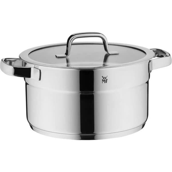 Faitout WMF Compact Cuisine hög 24 cm med glaslock, faitout 5,6 l, polerat Cromargan rostfritt stål