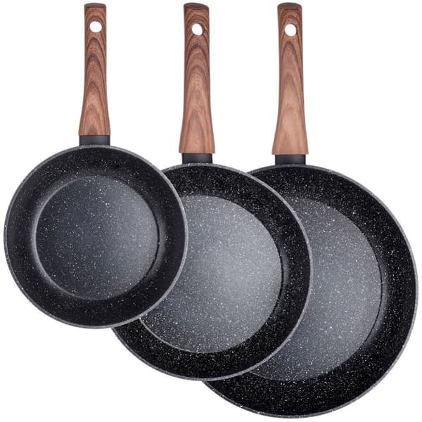 Sæt med 3 stegepander i granit, sort og træ, 20/24/28 cm, 199011, Lumarko!