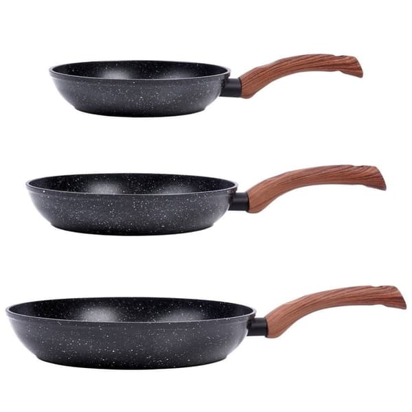 Sæt med 3 stegepander i granit, sort og træ, 20/24/28 cm, 199011, Lumarko!