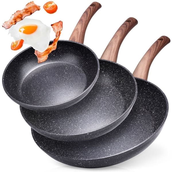 Sæt med 3 stegepander i granit, sort og træ, 20/24/28 cm, 199011, Lumarko!