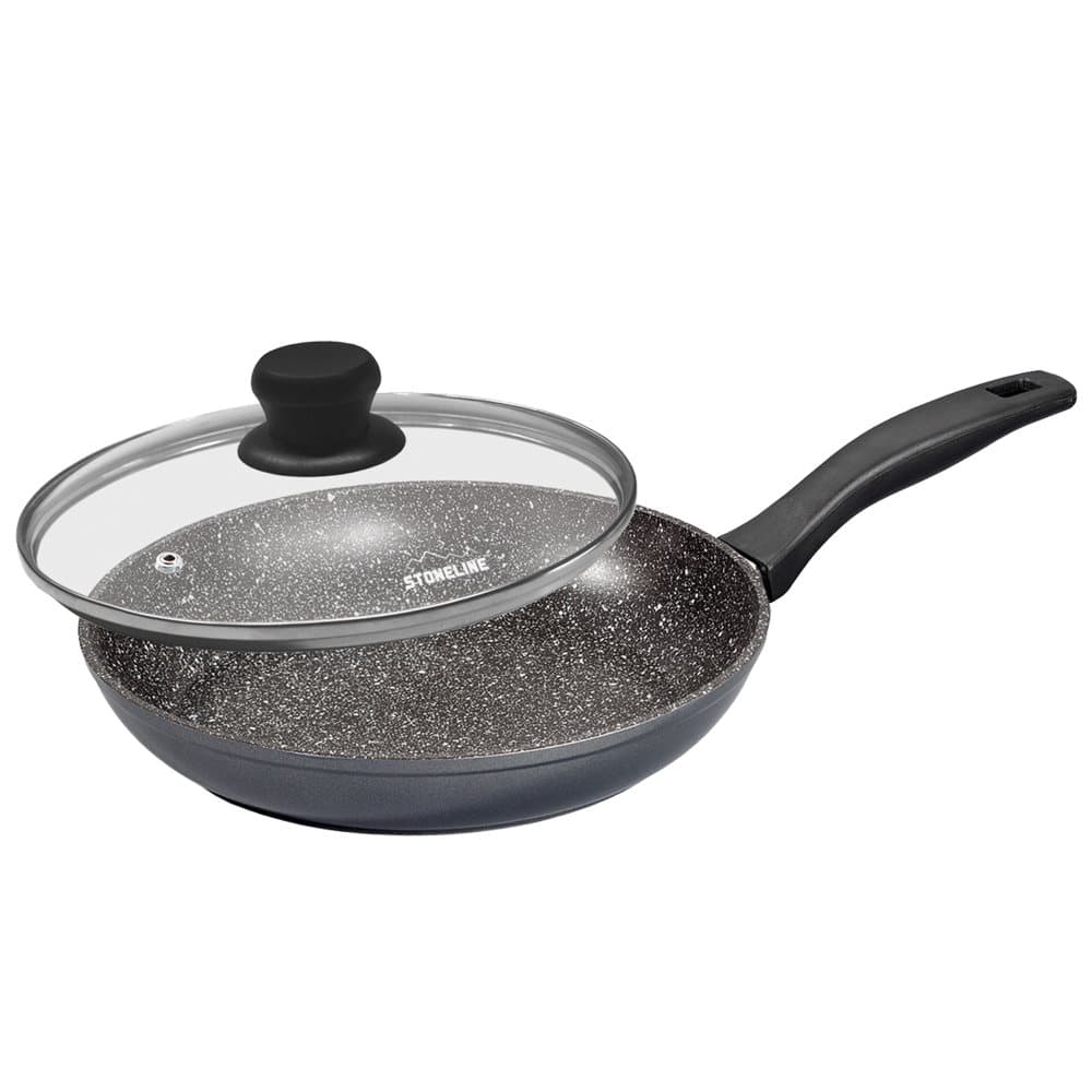 Stoneline Pan 7517 Stekpanna, Diameter 24 cm, Lämplig för induktionshäll, lock ingår, fast handtag, antracit