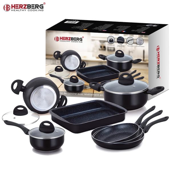 Herzberg HG-5003BR: 8 deler Marmor kokekarsett - Burgund