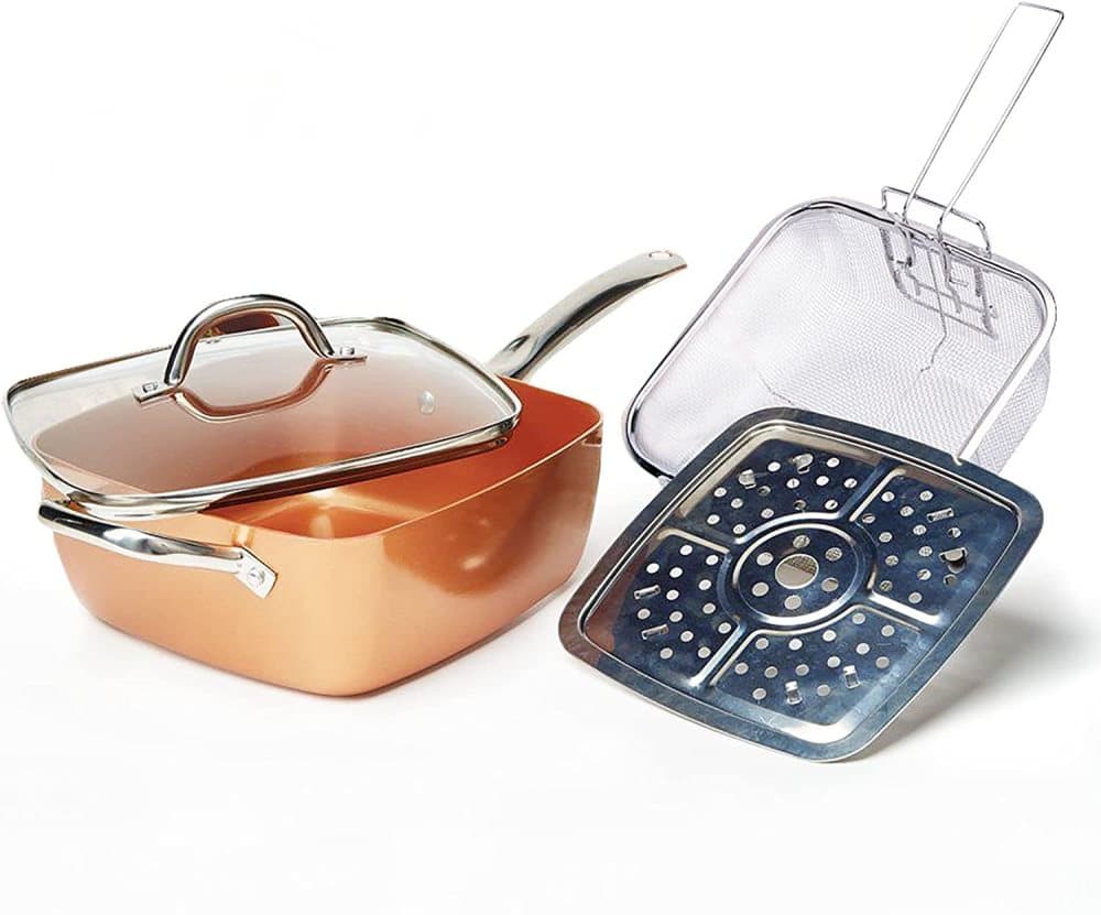 Homiu Stekpanna Allt-i-ett Koppar Multi-Purpose 4-delad Set Non-Stick Multi-Use Fläckbeständig Perfekt som chipspanna, för stekning och riskokare