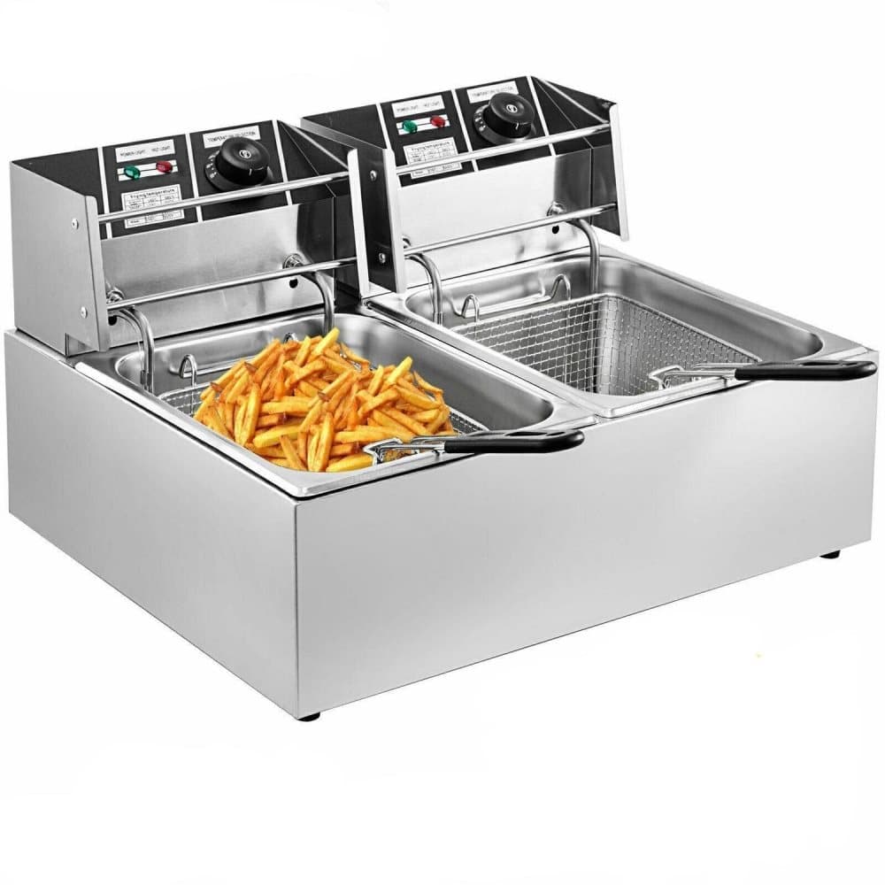 Elektrisk fritös - Elektrisk professionell fritös - 2x 6 liters fritös - Fritös för kommersiellt bruk - 12 liters fritös