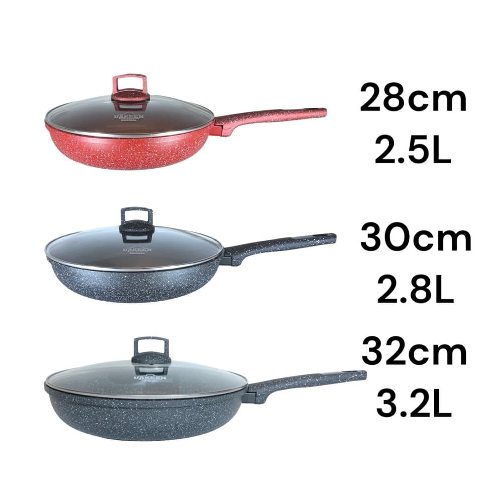 Vakeen Stekpanna med glaslock - Non-stick marmorbeläggning - induktionskompatibel - diskmaskin säker- olika storlekar och färger