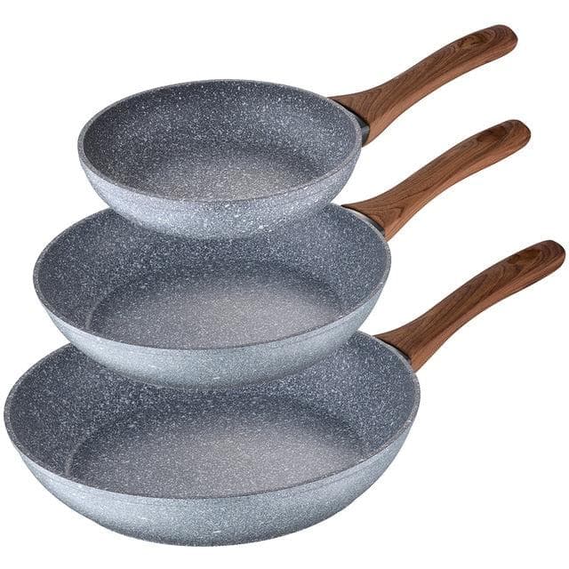 22/26/28cm aluminium smidd icke-stick induktion sten stekpanna med trähandtag