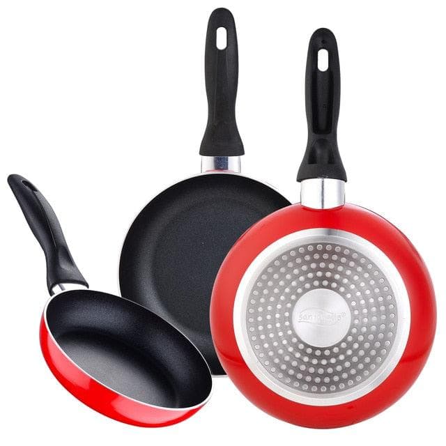 16/20/24cm Non Stick Aluminum Frying Pan Set med svart insida - Röd