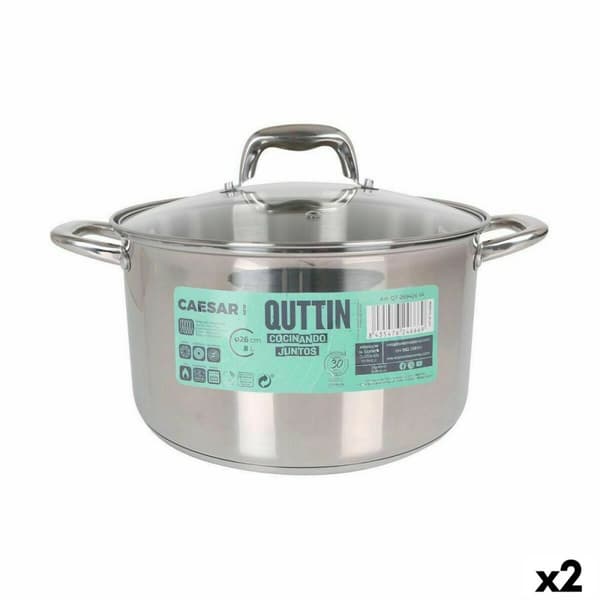 Gryde med Glaslåg Quttin Caesar Stål ø 26 x 15,5 cm (2 enheder)