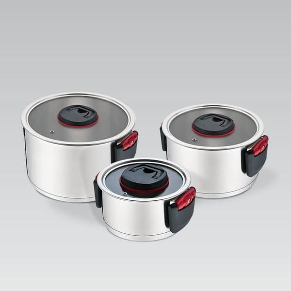 Gryta med lock Feel Maestro MR-3530-6 Svart Röd Stål Rostfritt stål Plast Ø 24 cm Ø 20 cm Ø 16 cm 1,5 L 5,8 L 3,2 L (6 Delar)
