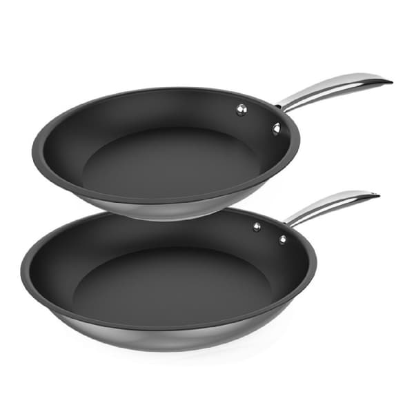 Cecotec Set of 20-24 cm frying pans made of high quality stainless steel, with stainless-steel riveted handle. It features 5 layers. A non-stick, dou