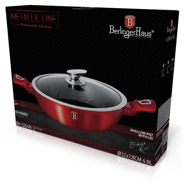 WOK GRANITKRUTA 32CM 4,9L BERLINGER HAUS METALLIC LINE BURGUNDY BH-1264-N