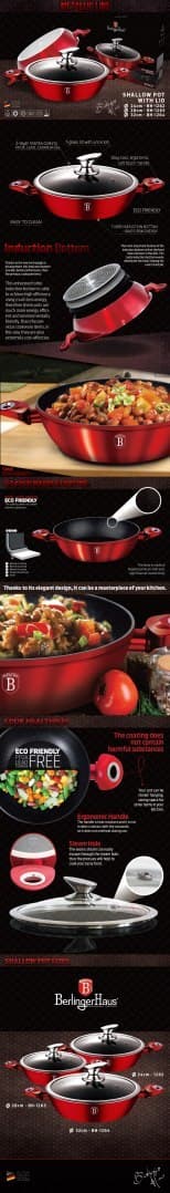 WOK GRANITKRUTA 32CM 4,9L BERLINGER HAUS METALLIC LINE BURGUNDY BH-1264-N