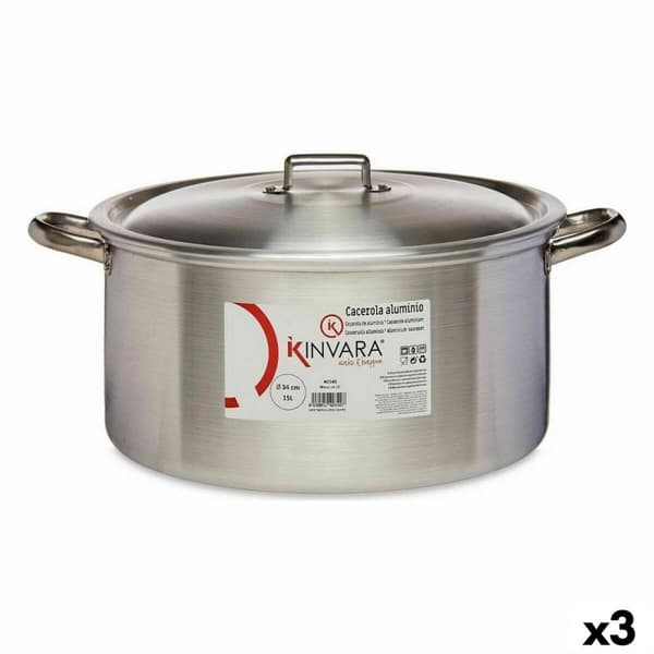 Kastrull med lock Kinvara 100012 Silvrig 15 L (3 antal)