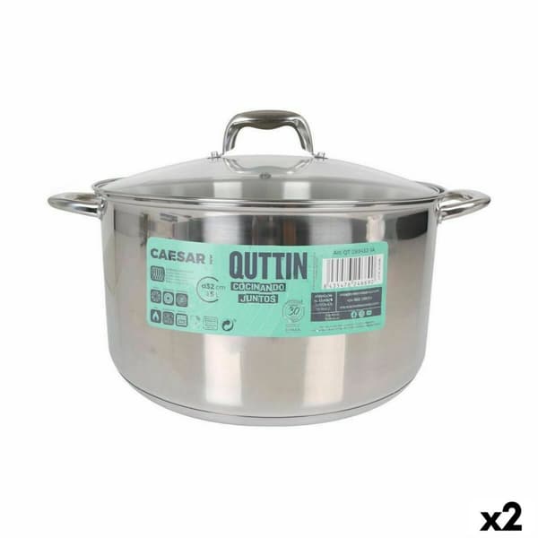 Kastrull med glaslock Quttin Caesar Stål ø 32 x 18,5 cm (2 antal)