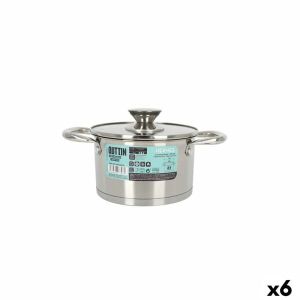 Gryde med Glaslåg Quttin Hermes Stål 1,8 L (6 enheder)