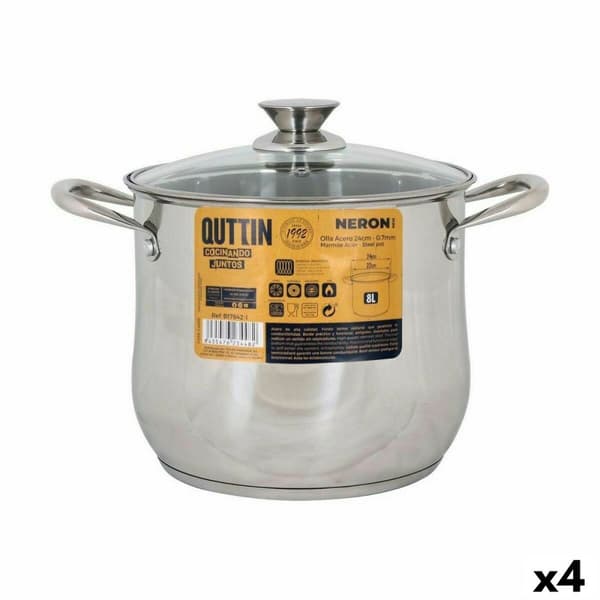 Kastrull med glaslock Quttin New Neron Stål 23,8 x 19,3 cm (4 antal)