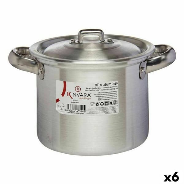 Gryde med låg Kinvara 100030 Sølvfarvet Aluminium Ø 14 cm (6 enheder)