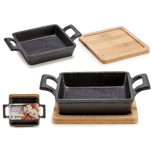 Kasserolle til servering af tapas Kinvara 1277SJ4810 Brun Sort Bambus Jern 19 x 5 x 14 cm (12 enheder)