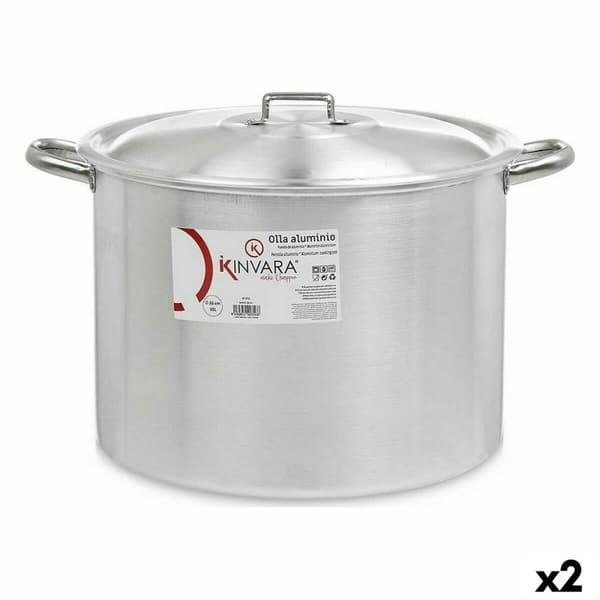 Kasserolle med Lokk Kinvara 100042 Sølv Aluminium Ø 36 cm (2 enheter)
