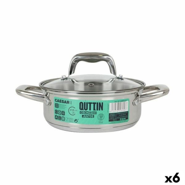 Gryte med glasslokk Quttin Caesar Stål ø 18 x 7 cm (6 enheter)