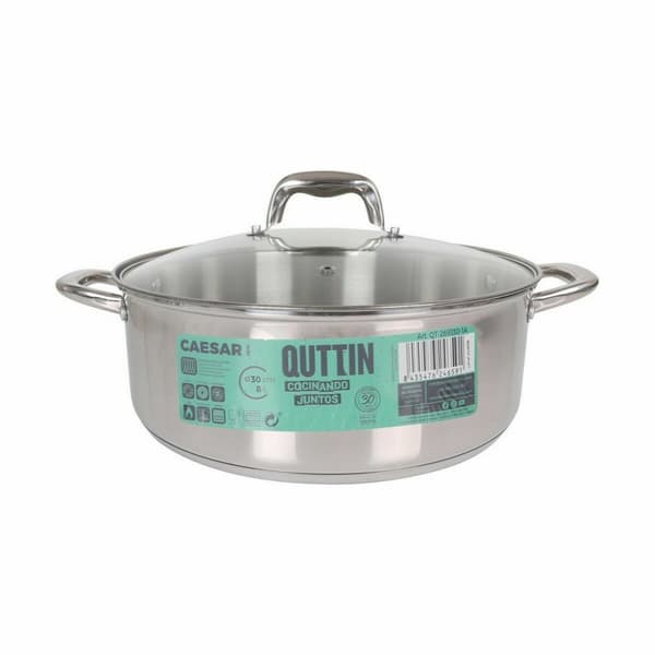 Gryte med glasslokk Quttin Caesar Stål ø 30 x 11,5 cm (2 enheter)