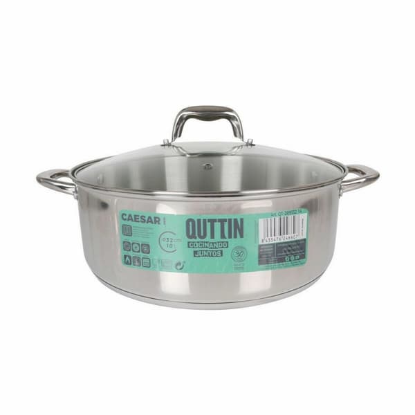Gryte med glasslokk Quttin Caesar Stål ø 32 x 12,5 cm (2 enheter)