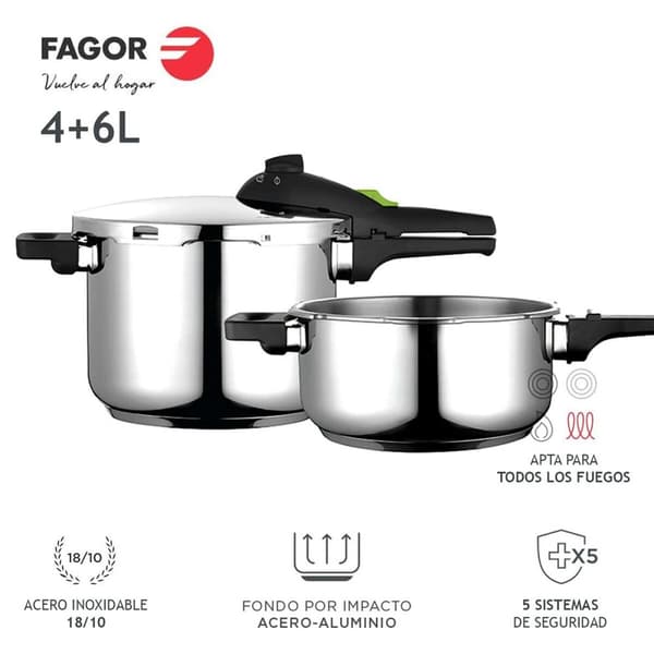 Sett med trykk kokere Fagor Rustfritt stål 10 L 2 Deler